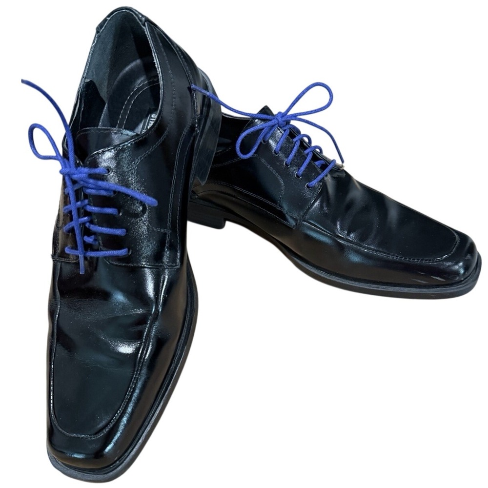 Stacy Adams Mens Black Leather Bicycle Toe Oxfords Purple Laces Size 8.5